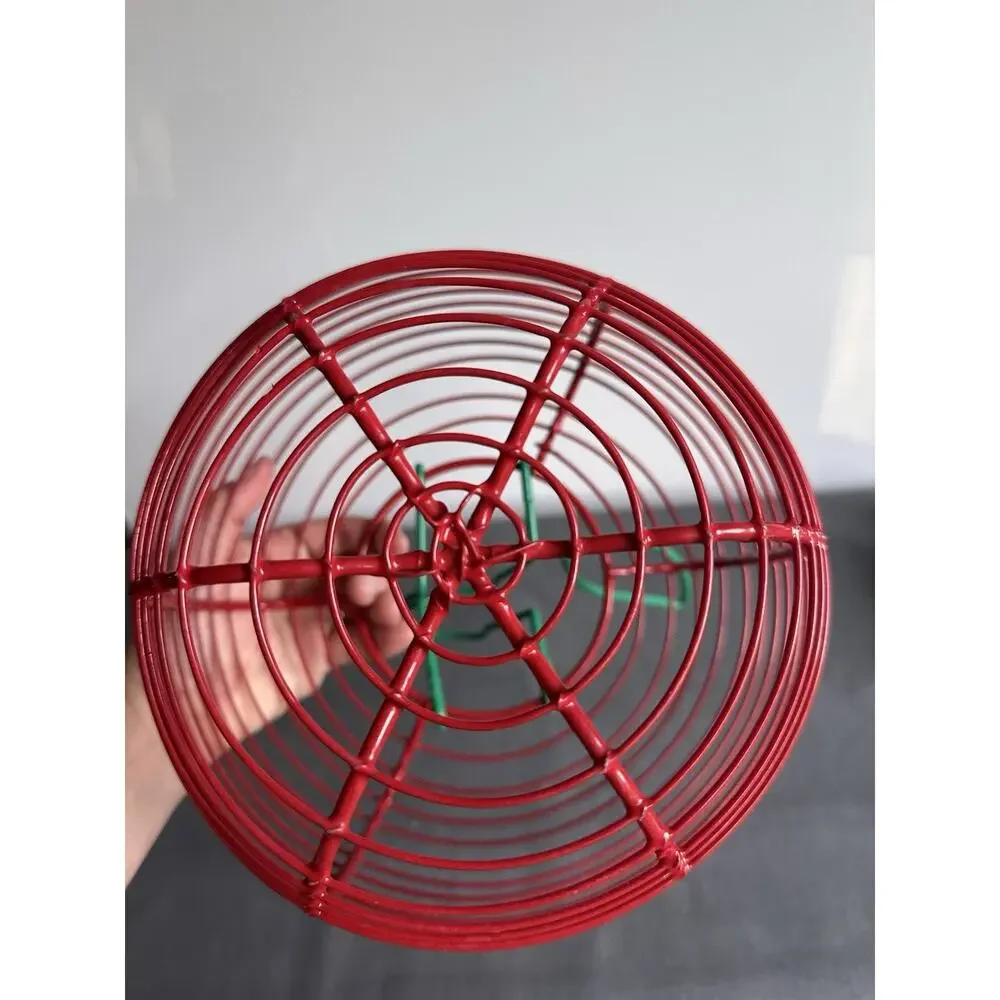 Vintage 90s Red Wire Apple Shape Basket Fruit Holder with Green Leaf Accent